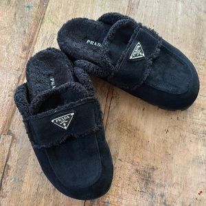 PRADA slippers 39 shoes slides slip ons clog mule designer shearling 8 8.5 9